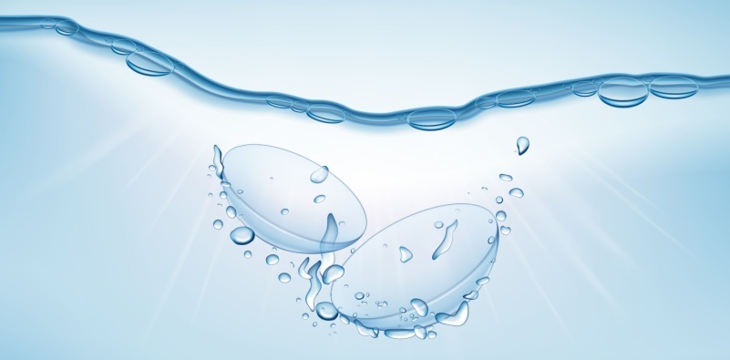 An illustration of a pair of contact lenses underwater