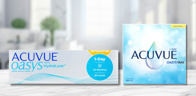 Boxes of Acuvue contact lenses on a table