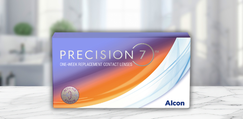 Alcon PRECISION7 contact lens box displayed on a clean surface